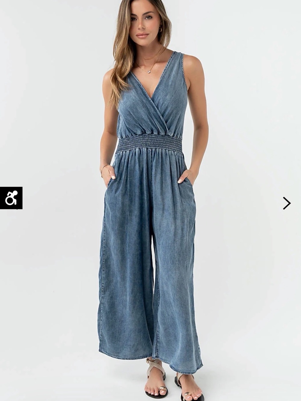 Boheme Denim-Effect Blue Wide-Leg Jumpsuit